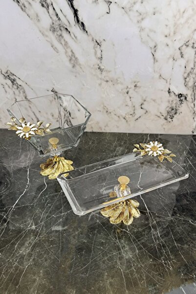 MAY HOME Papatya Cam Kase Tabak Sunumluk Servislik Seti & Kand Ayaklı Tabak K...