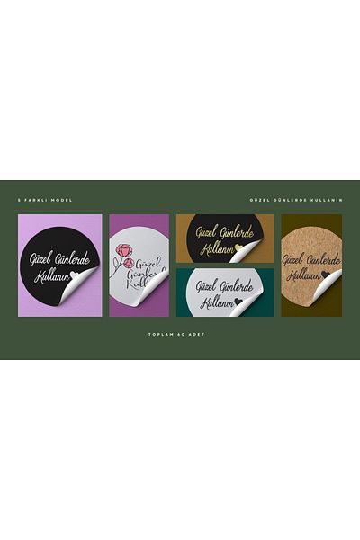 EcoNest 5 Kinds of Stickers - Coated Round Cut, Use for Beautiful Occasions, Total 60 Pieces 3.7cm