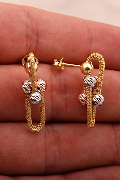 Sümer Telkari Dorissa Hasır Altın Yaldızlı Tasarım Gümüş Küpe 6181