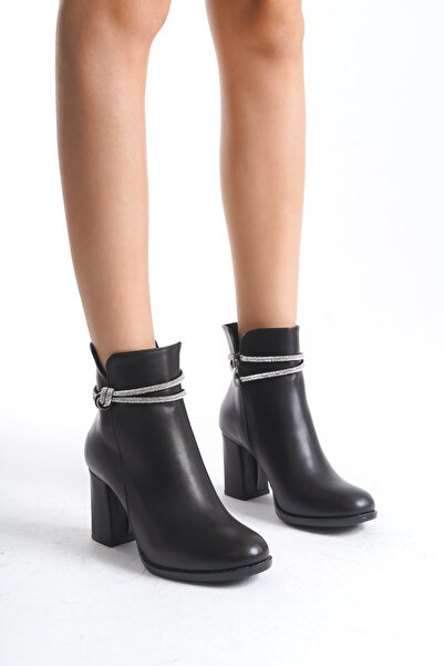 Limeo Κοντές κλασικές μπότες με φερμουάρ, μεσαίου χοντρού κορδόνι, ψηλοτάκουνα, σουέτ, με λεπτομέρεια από γυαλιστερή πέτρα