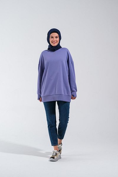 Plistre 2225_oversize Φούτερ λεβάντας με λαιμόκοψη.