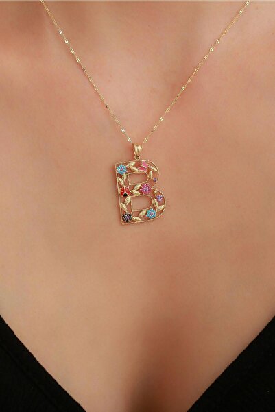Bayar Gold 14 Ayar Altın B Harf Çiçek Kolye