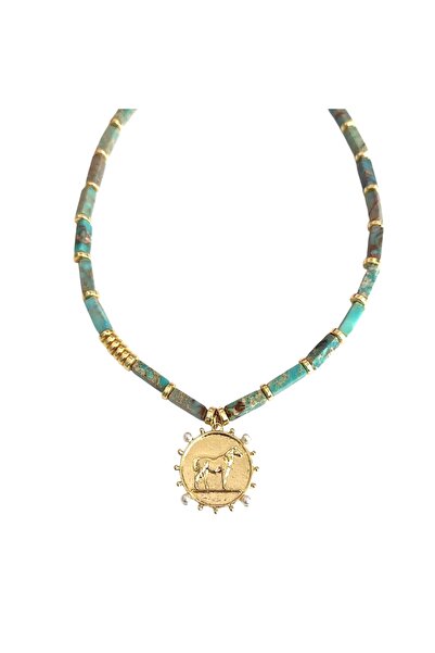 Studio Bruja Doğal Taşlı At Madalyon kolye