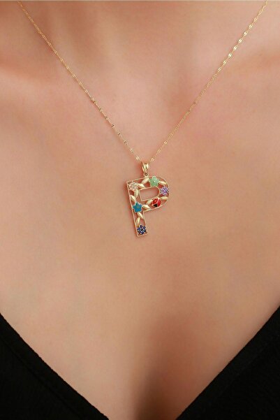 Bayar Gold 14 Ayar Altın P Harf Çiçek Kolye