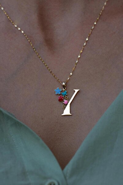 Bayar Gold 14 Ayar Altın Y Harf Yarım Çiçekli Kolye