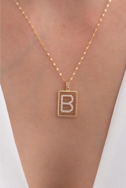 Bayar Gold 14 Ayar Altın B Harf Telli Taşlı Kolye