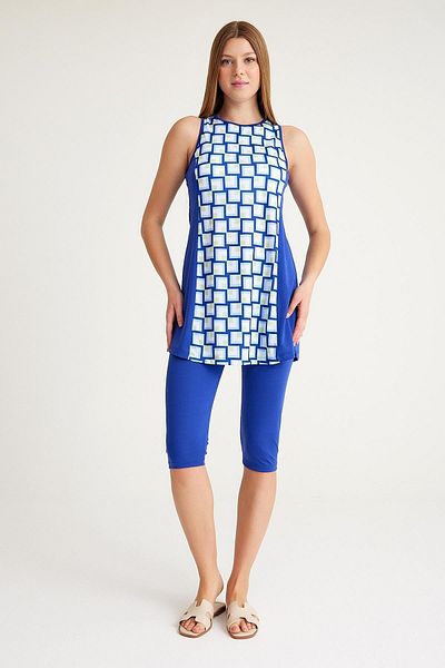 Signature Style 2243_Strapped Geometric Printed Lycra Semi Covered Swimsuit