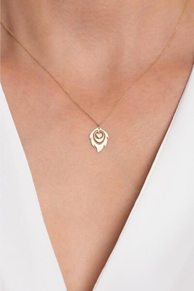 Bayar Gold 14 Ayar Altın Kalpli Lale Kolye