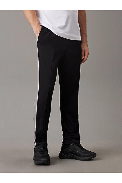 Calvin Klein Men's Regular Fit Pleated Side Stripes Elastic Waist Black Sweatpants 00Gmf4P604-Bae