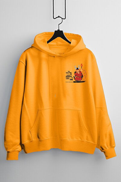 Zestia Hanorac unisex, imprimat colorat, croială normală, 100% bumbac, portoc...