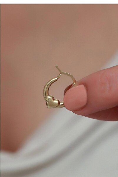 Bayar Gold 14 Ayar Altın Mini Kalpli Halka Küpe