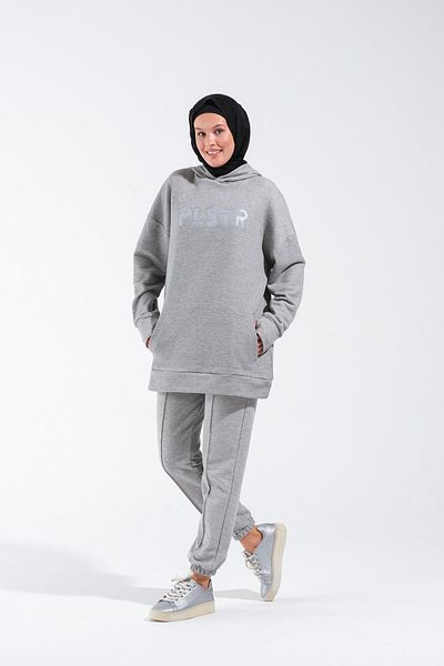 Plistre 1596_ Κεντημένο φούτερ Hijab Oversize Μεγάλο Μέγεθος Φαρδιά Εφαρμογή