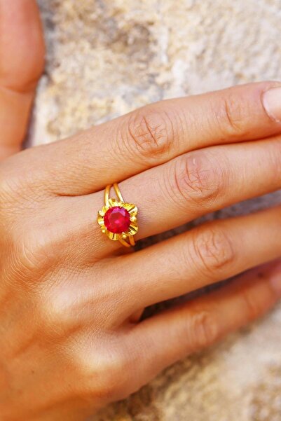 Bayar Gold 14 Ayar Altın Gül Yakut Yüzük