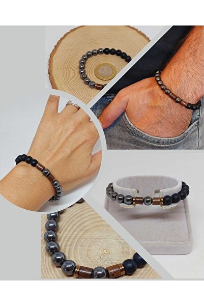 Yasamtohumu 8mm hematit i oniks Sa kamenčićima unisex narukvica modela Hawaii...