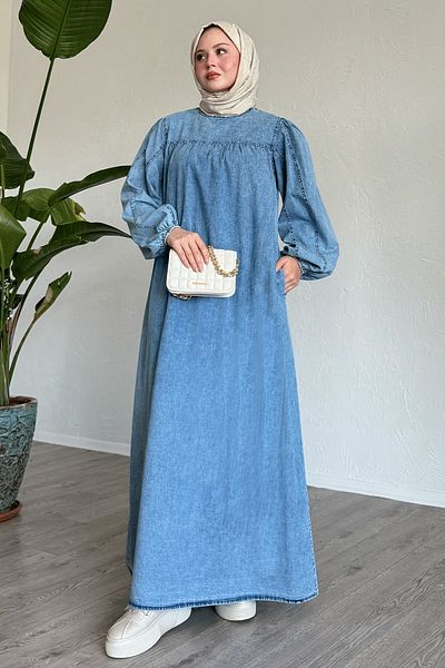 InStyle Rochie albastră lejeră cu mânecă cu balon
