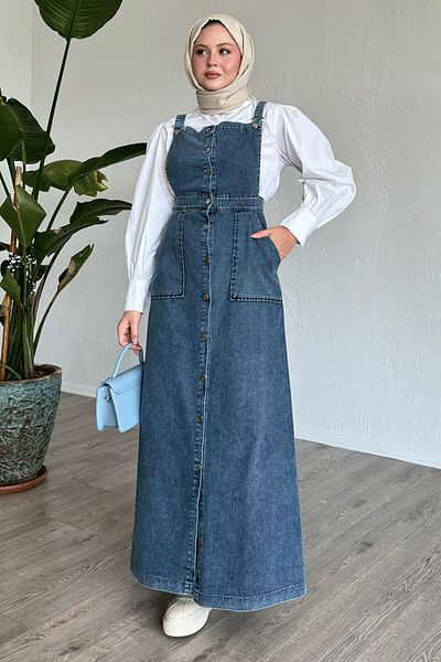 InStyle Buttoned Blue Denim Salopet with Pockets