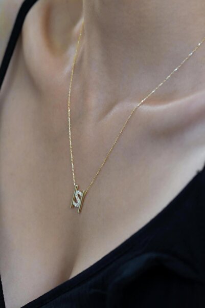 Bayar Gold 14 Ayar Altın S Harfi Taşlı Kolye