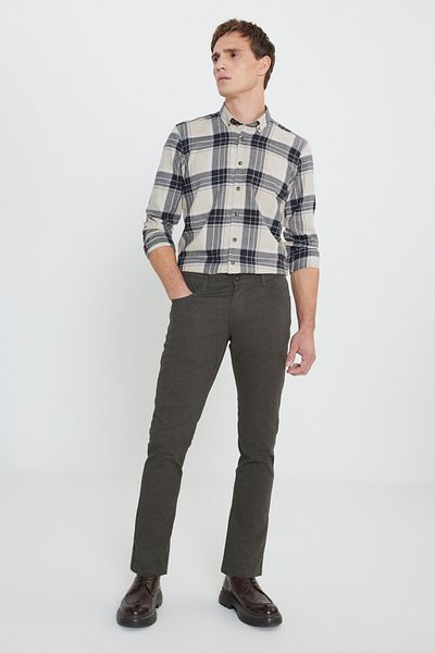 ALTINYILDIZ CLASSICS Ανδρικό καφέ-μπεζ βαμβακερό μαλλί Slim Fit Slim Fit καρό φανελένιο πουκάμισο