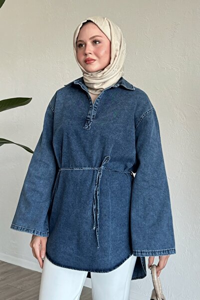 InStyle Geniş Kol İpli Mavi Kot Tunik