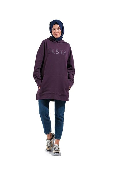 Plistre 1596_ Κεντημένο φούτερ Hijab Oversize Μεγάλο Μέγεθος Φαρδιά Εφαρμογή
