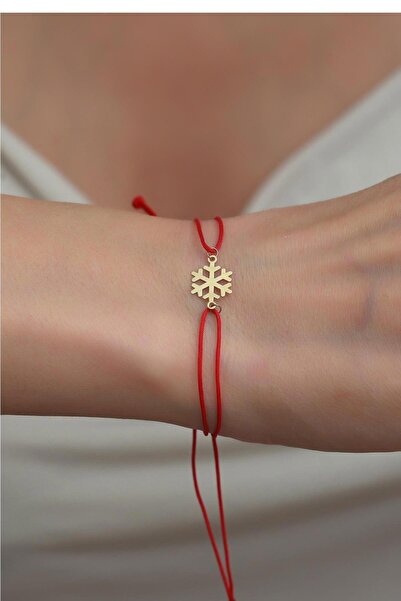 Bayar Gold 14 Ayar Altın Kırmızı İpli Kar Tanesi Bileklik