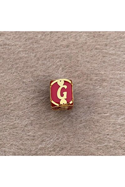 Bayar Gold 14 Ayar Altın Kafesli Kırmızı Boncuk G Harf Kolye Ucu