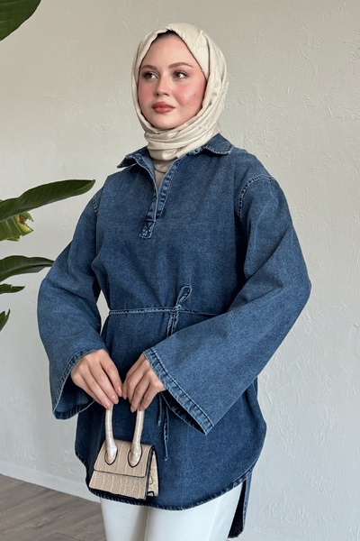 InStyle Geniş Kol İpli Mavi Kot Tunik