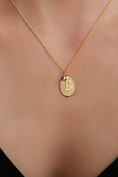 Bayar Gold 14 Ayar Altın B Harf Oval Kolye