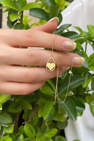 Bayar Gold 14 Ayar Altın Damla Kalp Kolye