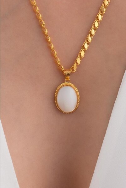 Bayar Gold 14 Ayar Altın Oval Sedef Pullu Halep Kolye