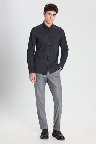 ALTINYILDIZ CLASSICS Cămașă pentru bărbați, antracit, 100% bumbac, slim fit, cu guler ascuns cu nasturi