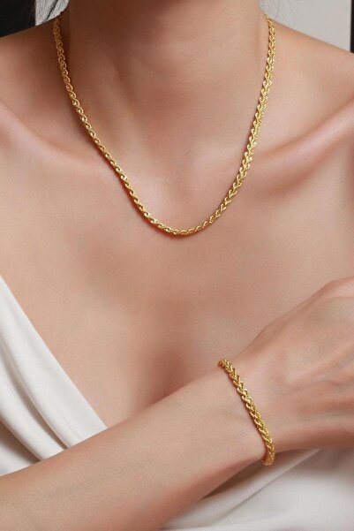 Bayar Gold 14 Ayar Altın Çift Sıra Burgu Kolye ve Bileklik Seti