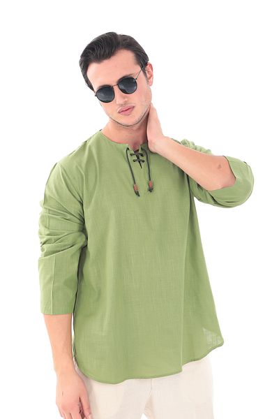 Suffa Oversize Green Collarless Shirt