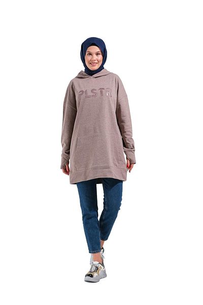 Plistre 1596_ Κεντημένο φούτερ Hijab Oversize Μεγάλο Μέγεθος Φαρδιά Εφαρμογή
