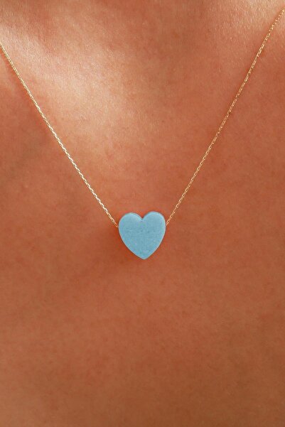 Bayar Gold 14 Ayar Altın Mavi Opal Taşlı Kalp Kolye