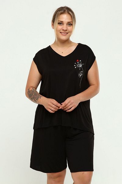 tarzımsüper Plus Size ComfortaBle Curve Shorts Pajama Set - Black