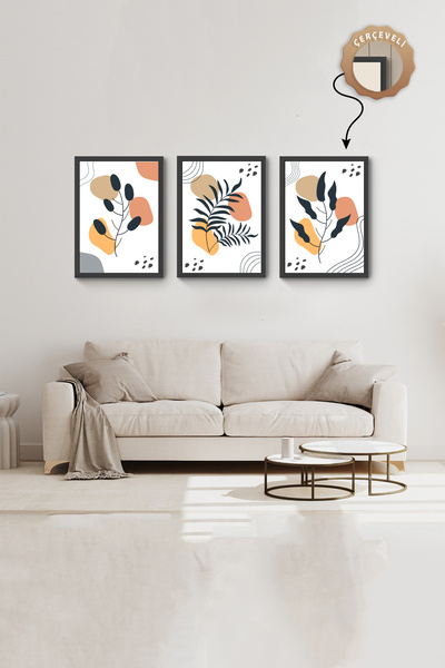 Hagen Siyah Çerçeveli 3lü Tablo Mutfak Duvar Tablosu Manzara Tabloları Salon ...