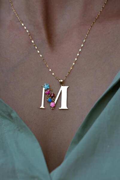 Bayar Gold 14 Ayar Altın M Harf Yarım Çiçekli Kolye