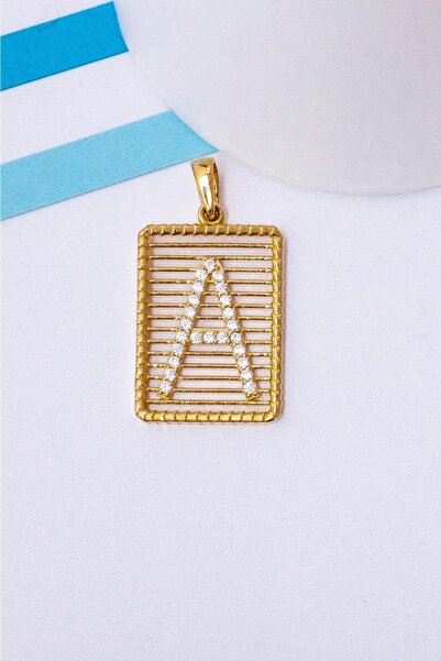 Bayar Gold 14 Ayar Altın A Harf Telli Taşlı Kolye Ucu