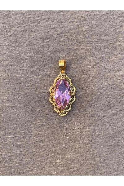 Bayar Gold 14 Ayar Altın Pembe Taşlı Telkari Kolye Ucu