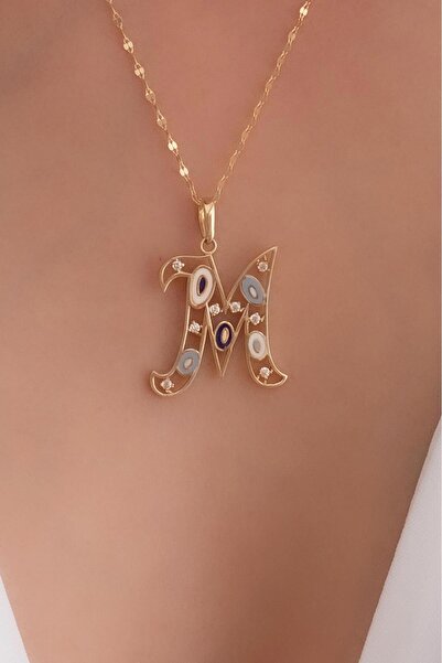 Bayar Gold 14 Ayar Altın M Harf Göz Kolye