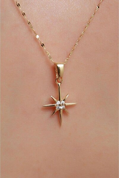 Bayar Gold 14 Ayar Altın Mini Beyaz Kuzey Yıldızı Kolye