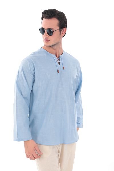 Suffa Blue Oversize Collarless Shirt