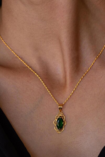 Bayar Gold 14 Ayar Altın Mekik Kolye Yeşil