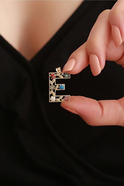 Bayar Gold 14 Ayar Altın E Harf Çiçek Kolye Ucu