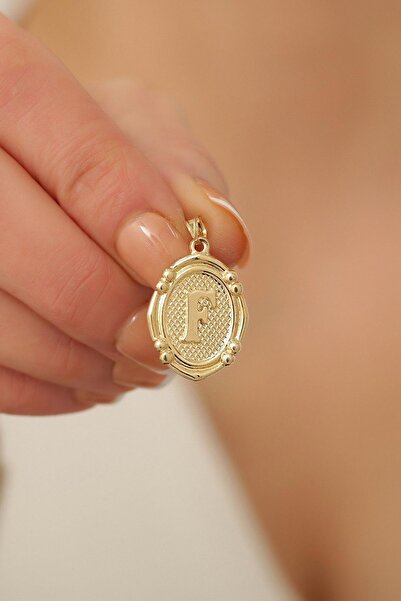 Bayar Gold 14 Ayar Altın F Harfli Retro Kolye Ucu