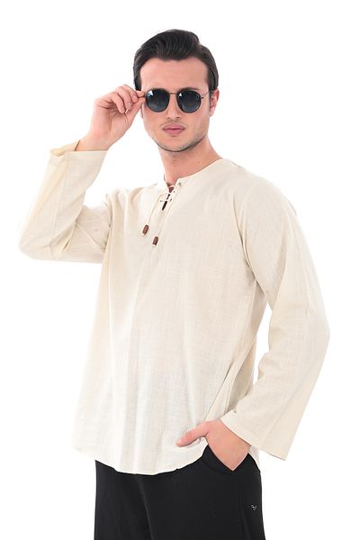 Suffa Oversize Collarless Shirt and Cream