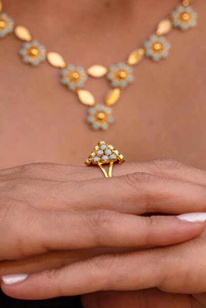 Bayar Gold 14 Ayar Altın Piramit Firuze Yüzük