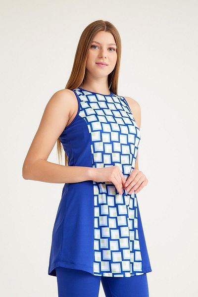 Signature Style 2243_Strapped Geometric Printed Lycra Semi Covered Swimsuit