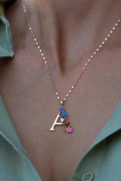 Bayar Gold 14 Ayar Altın A Harf Yarım Çiçekli Kolye